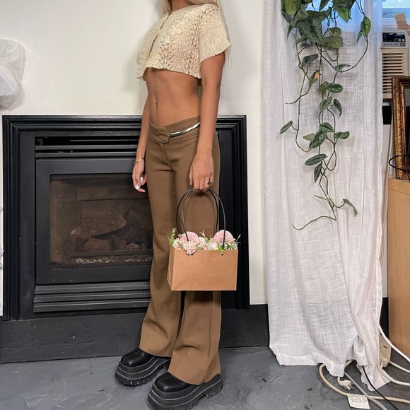 Italian Vintage - Vintage Beige Mid Rise Flare Pants (S) - Picture 7 of 12